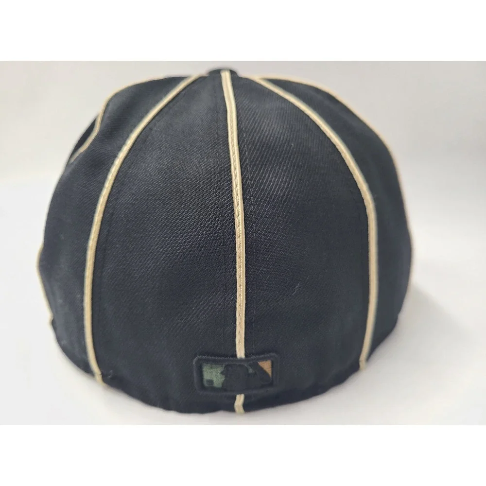 New Era Black Hat with Camo A's Logo and Cream Piping